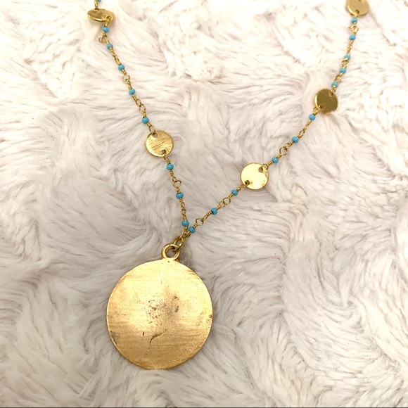 Long Vermeil & Turquoise Chain w/Crown Pendant - Picture 6 of 7